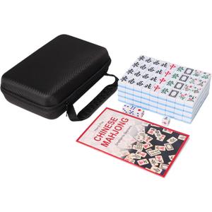 Mini Chinese Mahjong Set, 144 Blue Tiles with Small Size (0.9), Portable Carrying Case for Travel and Fun