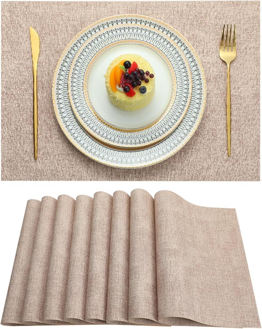 Placemats Set of 8 Washable Heat Resistant Place Mats PVC Woven Dining Table Mat Pink 8pcs