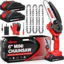 GARDTECH Mini Chainsaw 6 Inch, Cordless Portable Electric Chain Saw, Handheld Electric Chainsaws with Upgraded 4 Chains 2 Batteries Good for Olders, DIYer, Gardeners Continuously 2 Hours Work