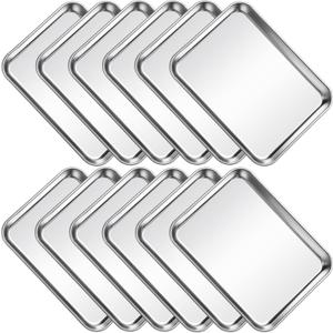 12Pcs Stainless Steel Baking Sheet Pan Set, Cookie Sheet Metal Baking Pan Oven Tray, Cooking Baking Sheet for Toaster Oven, Easy Clean, Dishwasher Safe, 9 x 7 x 1 Inch