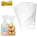 QOIUSO 100pcs Cellophane Treat Bags: 5 x11 Inch Clear Cellophane Bags for Treat Candy Snacks Cookies Dessert Bakery Gift Wrapping - Plastic Goodie Bags with 110 Twist Ties for Party Favors
