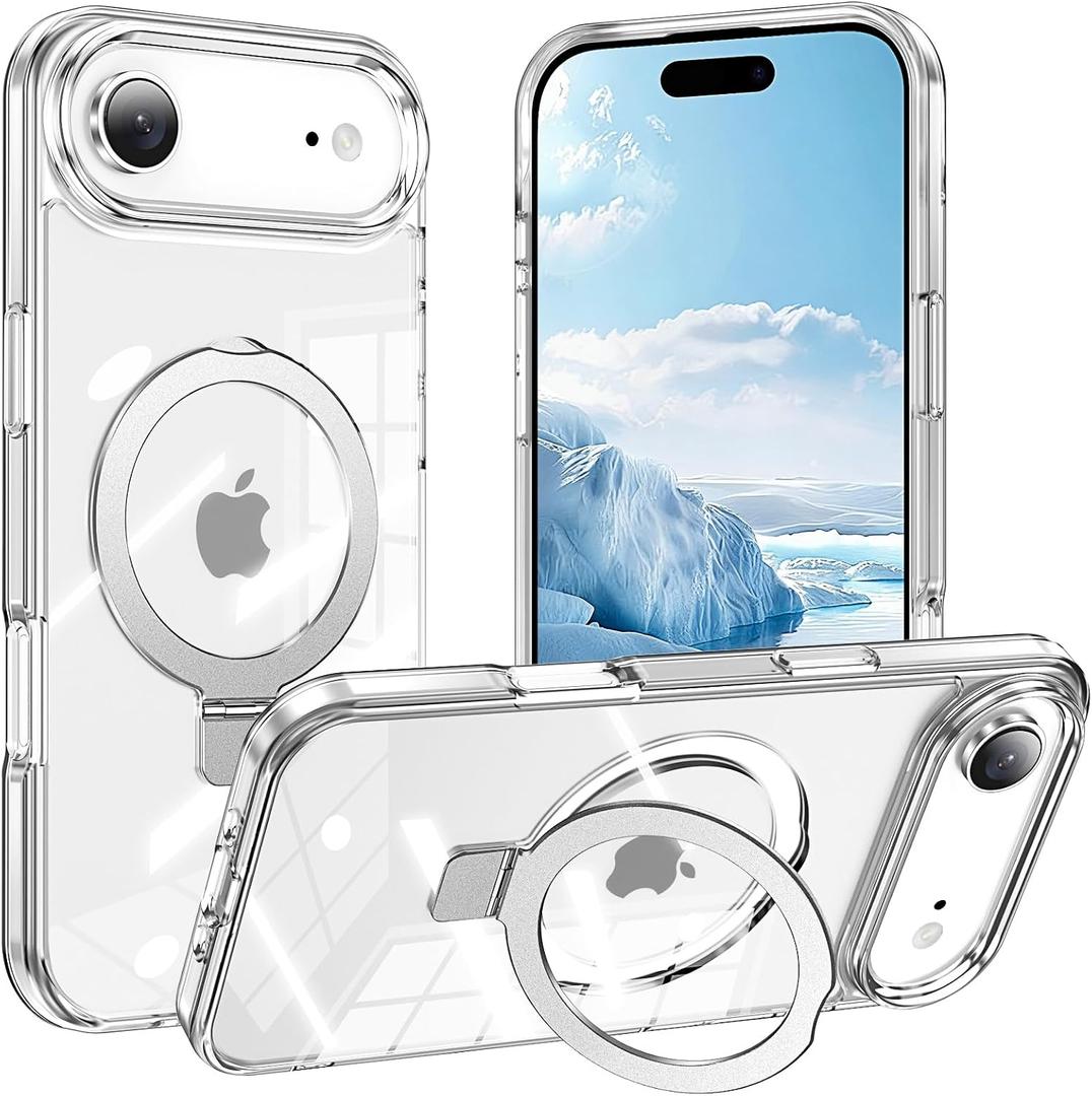 Magnetic for iPhone Air Case with Ring Stand, [10 FT Drop Protection] [Velvety Touch] Slim Translucent Matte Back Shockproof Phone Case for iPhone 17 Air 6.5'', Clear