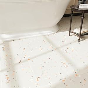 ZRJT 40 PCS Vinyl Floor Tiles, 12"x12" Peel and Stick Waterproof Flooring, Self Adhesive Planks for Kitchen, Bathroom, Living Room, RV, Covers 40 Sq.Ft, Matte Cream Terrazzo