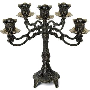 5-Candle Metal Candelabra 10.3 Inch Tall Candlestick Candle Holders for Home Decor Wedding Christmas Church Halloween Party,Bronze Tulip