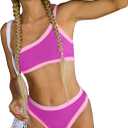 Women's Ribbed Bikini Sets One Shoulder Top Two Piece Swimsuits | Girl Mid Rise Bottom, Thong Swimwear,Teens Bathing Suit (Pink)