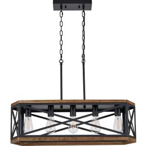 5-Light Rustic Dining Room Light Fixture,31" Farmhouse Kitchen Island Light