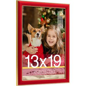 13x19 Velvet Picture Frame, Red 13x19 Velvet Photo Frame with Vintage Gold Border, 13 by 19 Poster Frame with HD Real Glass Horizontal & Vertical Display for Tabletop and Wall Decor (1 Pack)