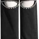 Cut Out Jeans for Women Straight Leg High Waisted Ripped Rhinestone Pearl Beaded Denim Pants (X-Large, Black)