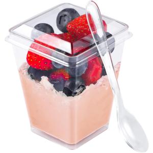 EASERCY 50 Pack 5 oz Plastic Dessert Cups with Lids, Yogurt Parfait/Appetizer Cup with Lids for Party, Mini Dessert Cups with Spoons Dessert Shooter Cups for Pudding, Fruit and Ice Cream