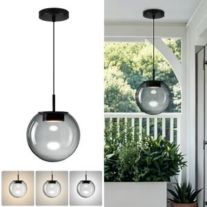 Advanced 3CCT Smoke Glass Pendant Light, Built-in LED Panel for Ultra-Even, Glare-Free Lighting, Modern Design and Stylist Fixture for Kitchen Island, Dining Table and Bedside(7.9in, 1-Pack)
