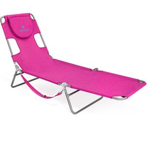 Ostrich Beach Lounge Chair, Folding & Reclining Outdoor Chaise Lounger, Pink - Portable Adjustable Recliner Chair for Lawn, Pool, Patio, Garden, and Yard