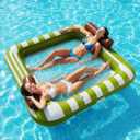 Funscape Large Inflatable Pool Float, Water Floating Hammock Tanning Pool Lounger for Adult, 76" x 67" Sun Bathing Tan Bed, Swimming Water Raft Floatie W/Mesh Mat, Summer Beach Lake Party Gifts Green