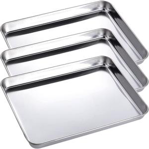 3 Pack Professional Medical Surgical Stainless Steel Dental Procedure Tray Thickening Lab Instrument Tools Trays -Flat Type (10.5" * 8.0" * 1.0", 3)