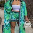 QegarTop Kimono Shorts Set for Women Two Piece Summer Vacation Outfits Flowy Beach Cover up Duster (Green, M)