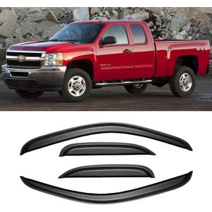 Window Visors for 2007-2013 Chevy Silverado & GMC Sierra 1500 Extended Cab, Rain Guards Vent Deflector Shade Dark Smoke 2007-2014 Silverado & Sierra 2500 HD/ 3500 HD, Tape-On, 4PCS