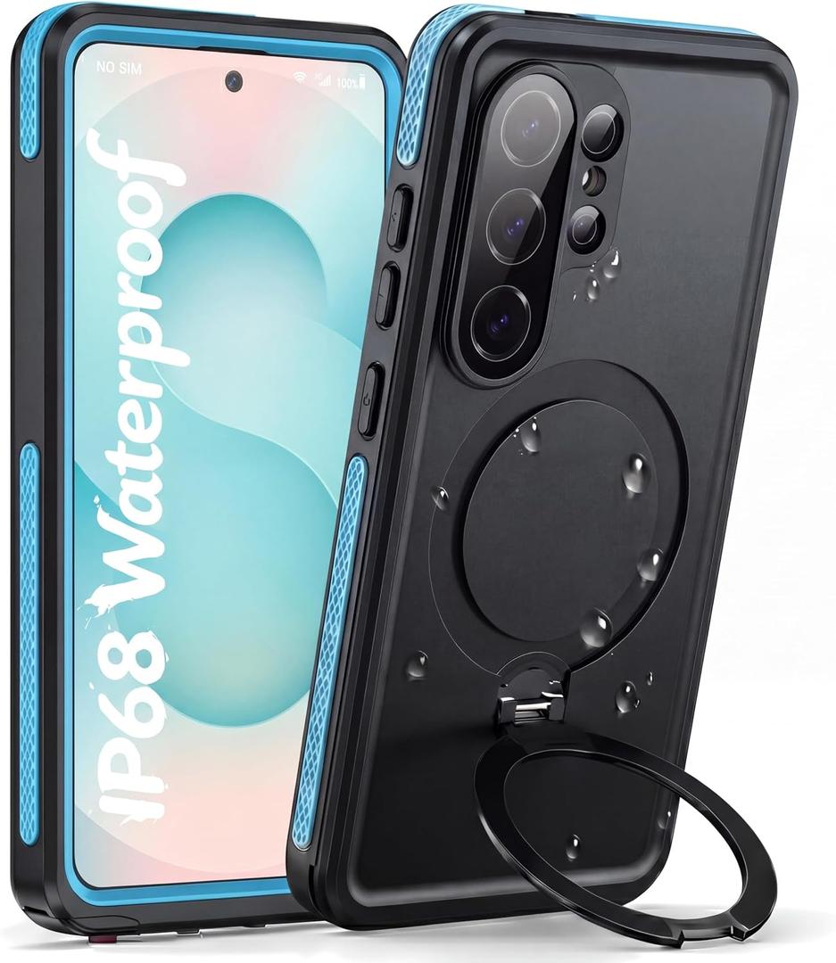 Oterkin for Samsung Galaxy S25 Ultra Case Waterproof,Magnetic Stand Case with [Built-in Screen Protector & Camera Protector] [IP68 Waterproof] [Full Body Protection] Rugged Case for S25 Ultra Blue