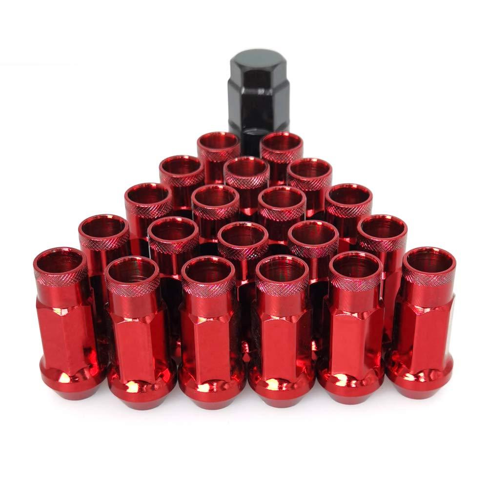 Lug Nuts M12x1.5 Open End Wheel Nuts,Taper Acorn Seat, Forged Locknut Racing Nut 20 Set 2 Pieces Total 22 Pieces and 1 Nut Socket Key (Red, M12 x P1.5)
