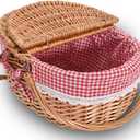 Wicker Picnic Basket with Removable Liner Empty Picnic Baskets with Lid for 2, Picnic Hamper with Foldable Handles for Picnic 2,Checkered
