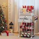 Rolling Craft Storage Cart with 2 Small Fabric Drawers & Lockable Wheels, DIY Organizer for Wrapping Paper, Paints, Brushes, Craft Supplies, Multi-Tier Craft Cart Tape Holder, 16.54x11.4x32.68 Inches