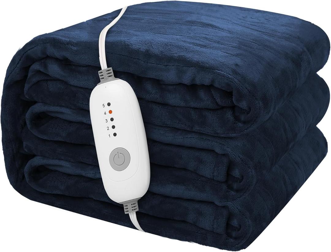 Electric Heated Blanket Full Size 72"x84", Microplush Fast Heating for Winter Night Sleeping, 5 Heat Settings & 10 Hours Auto Off, Safe for Bedroom & Sofa Use, Machine Washable, Dark Blue