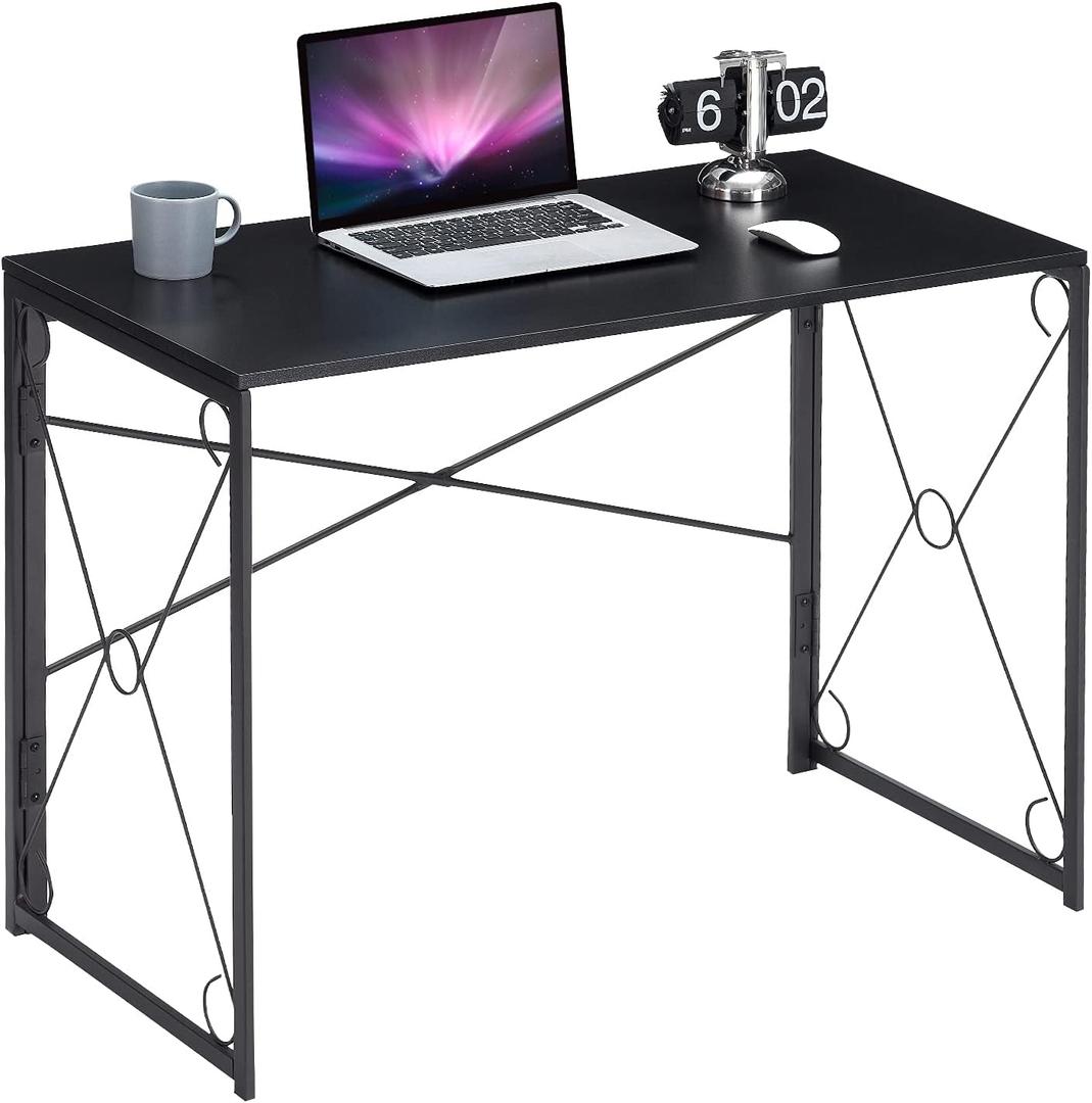 VECELO Folding Computer Desk 39.4'', Simple Laptop Table Home Office Workstation for Reading Writing, No Assembly Needed, Small Space, Black (1 Separate Panel)