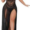 Plus Size Lingerie For Women Babydoll Sexy Mesh Maxi Nightdress Exotic Sleepwear Side Slits (5X-Large, Black)