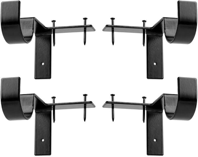 4Pack No Drill Curtain Rod Bracket, Bracket Hang Curtain Rod Holders Single Hook Right Into Window Frame Decor