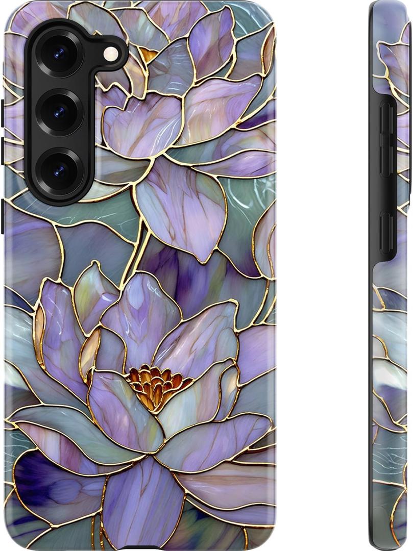 Esdot for Samsung Galaxy S23 Plus Case - Wireless Charging Compatible  Dual-Layer Soft Silicone + Hard Shell - Wildflower Design - Protective Phone Cover for Women Girls - Abstract Lotus