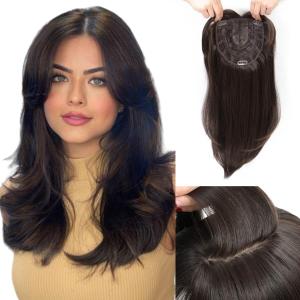 Molefi 19inch Hair Toppers for Women with Thinning Hair,6.5x6.5inch Large Coverage Topper Synthetic Black Brown Wiglets for Daily Use