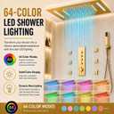 MONDAWE 23-Inch 64-Color LED Music Thermostatic Shower Jet System Set, Ceiling Mount Waterfall Rainfall Luxury Rain Shower Head System with Handheld, Gold