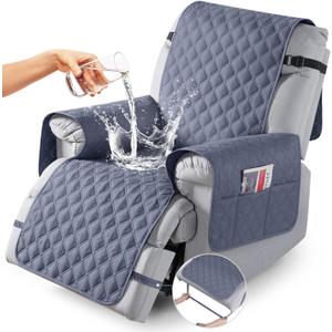 TAOCOCO 100% Waterproof Recliner Covers, Recliner Sofa Covers with Leg Straps, Reversible Recliner Couch Cover for Reclining Chair, Washable Couch Protector for Pets Kids(1 Seater 22", Bluish Gray)