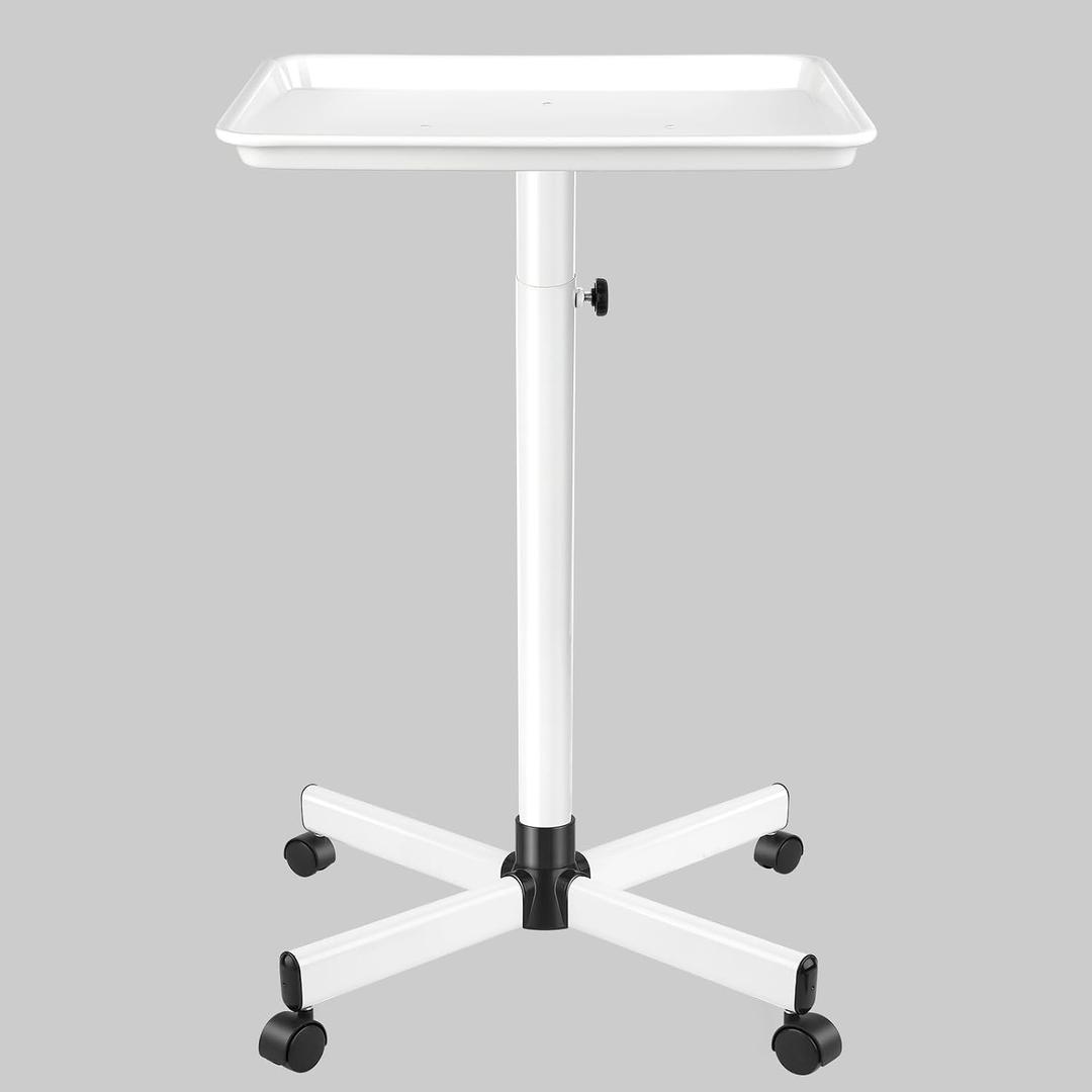 White Salon Tray, Salon Rolling Tray Cart with Wheels,White Tattoo Tray Adjustable Salon Color Tray Suitable for a Minimalist EnvironmentSuitable for Medical Tray, Dental Tray