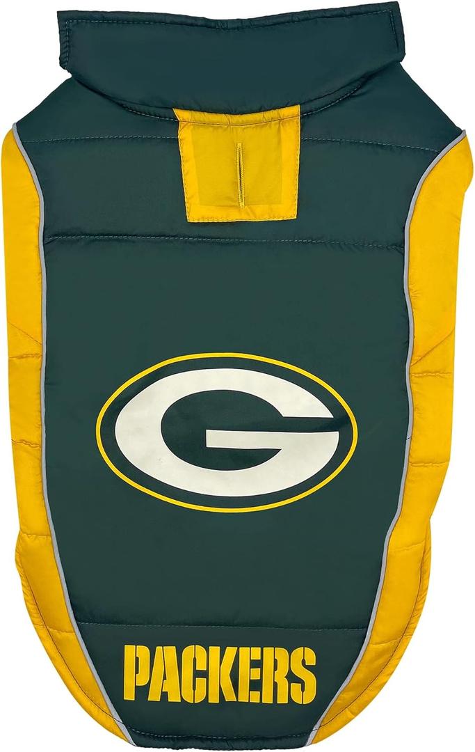 NFL Green Bay Packers Puffer Vest for Dogs & Cats, Size Medium. Warm, Cozy, and Waterproof Dog Coat, for Small and Large Dogs/Cats. Best NFL Licensed PET Warming Sports Jacket