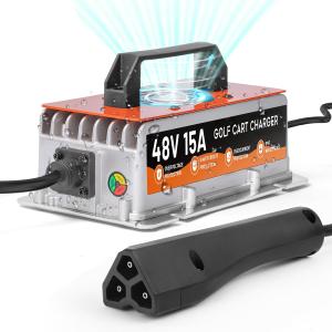 48 Volt Golf Cart Battery Charger for RXV TXT EZGO, 15AMP 48v Golf Cart Charger IP67 Waterproof Fully Automatic Smart Trickle Charging with 16Ft Cable, for Lead-Acid Batteries