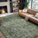 6x9 Area Rugs for Bedroom Non Slip Low Pile Rug Washable Floor Carpet with Distressed Printed Design, Ideal for Living Room Bedroom Dinning Room Bedside (Green)