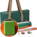 Yellow Mountain Imports American Mahjong Set, Huntington with 166 Melamine Mahjong Tiles, Mineral Green Soft Case - 4 All-in-One Racks with Pushers, Scoring Coins, Dice, and Wind Indicator, 21.7 X 10.6 X 3 Inches