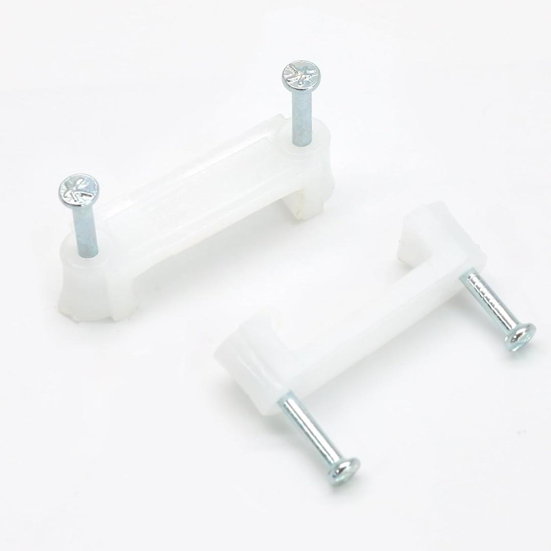 Biaungdo 100 Pcs Cable Wire Clips with Two Steel Nails, 16mm White Cable Clips Nail Management Nail-in Clamps Wall Wire Cable Fasteners for Ethernet Cord, Cable(8mmx2)