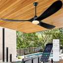 Outdoor Ceiling Fans with Lights-Glass Lamp, 60 inch Damp Rated Wood Propeller Blades for Patios & Porch, Smart APP and Remote Control, 3 Blades Dimmable LED Ceiling Fans, High CFM 6 Speed-Black