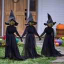 Halloween Decorations Outdoor - Set of 3 Light Up Holding Hands Screaming Witches with Stakes, Life Size Scary Decor, Spooky Garden Statue Decoration Grass Lawn or Patio (3PC)
