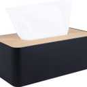 Modern Tissue Box Cover with Bamboo Lid, Tissue Holder,Rectangular Box Covers,for bedrooms, Offices, bathrooms, Living Rooms etc. (Black)