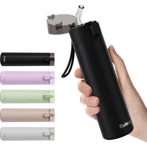 9oz Small Water Bottles with Straw, Mini Water Bottle with One-Hand Open Design, Leak-Proof Locking Lid for Hot&Cold Drinks, Small Travel Water Bottle - 100% Leakproof for School, Travel (Black)