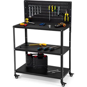 OLBRUS 50.4 X 33.4 Inch Workbench,Heavy Duty 200LBS Steel Work Bench with Pegboard and Lockable Wheels, Rolling Tool Storage Work Table for Garage Workshop Warehouse (50.4" X 33.4")