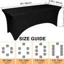 2 Pack 5 Feet Black Spandex Tablecloth for Rectangular Tables, Fitted & Stretch, Washable, Wrinkle Resistant, Perfect for Event, Wedding, Party, Banquet, Cocktail, Festival, and Table Protector