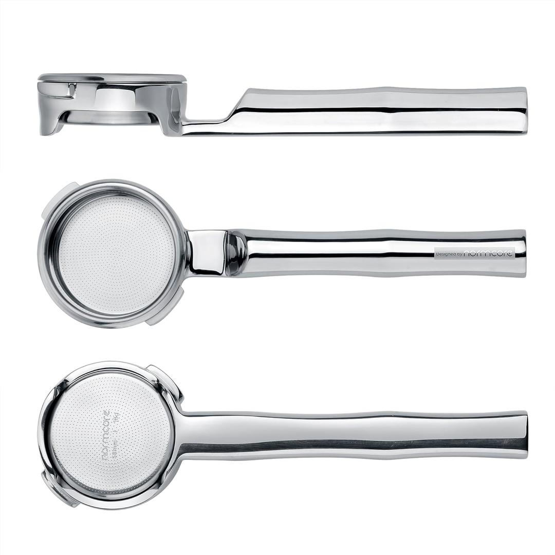 Normcore 58mm All Stainless Steel 180 Horizontal Lay-Flat Bottomless Portafilter - Fits Gaggia Classic Pro, Carezza, Cubika Plus - 18g High Extraction Basket, Includes Puck Screen, 200 Papers Filter