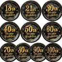 36PCS Happy Birthday Decorations Black Gold Party Supplies Set Includes Disposable Paper Birthday Plates and Napkins for 70th Decorations