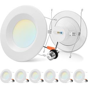 LUXRITE 5/6 Inch Retrofit LED Recessed Lighting, 17W=90W, 1500LM, 5CCT Color Selectable 2700K | 3000K | 3500K | 4000K | 5000K, Dimmable Can Light, CRI 90, Wet Rated, Energy Star, ETL (6 Pack)