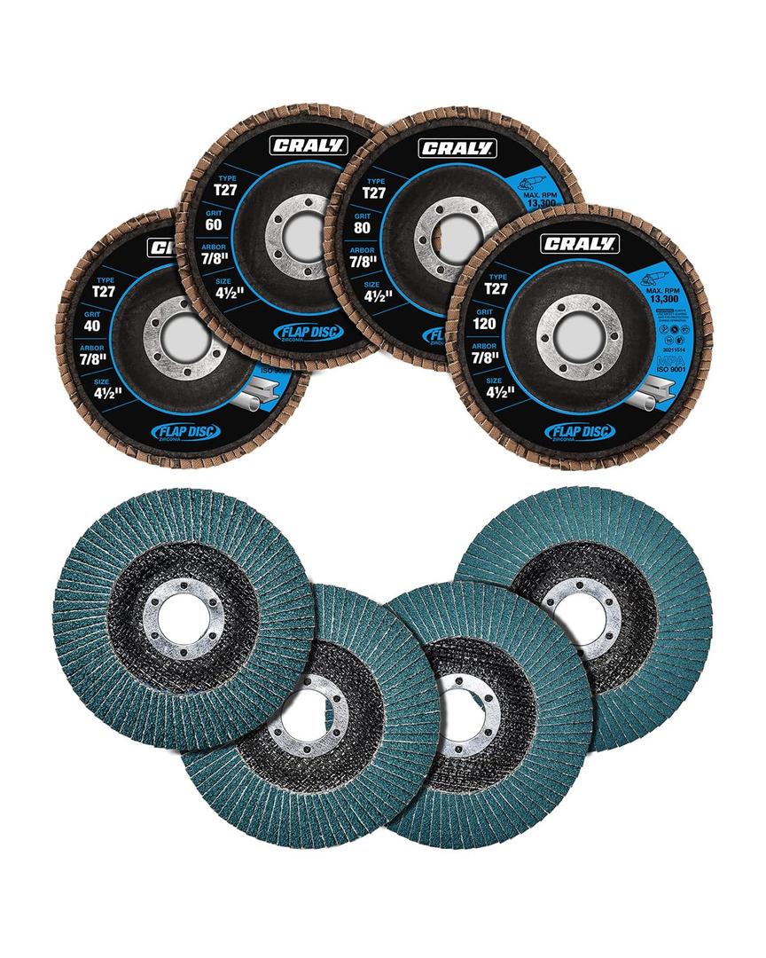 CRALY 4-1/2 Inch Flap Disc, 7/8 in Arbor, 40/60/80/120 Grit, T27 Premium Zirconia Sanding Disc for Angle Grinder, Quality Abrasive Grinding Wheel for Stainless Steel, Metal Sanding & Finishing, 20PC