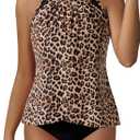 SUUKSESS Women Tummy Control Tankini Bathing Suit Ruffle High Waisted Swimsuit (X-Large, Leopard)