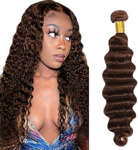 Chocolate Brown Human Hair Bundles Deep Wave 28 Inch Dark Brown Single Bundle Human Hair Extenion 1 Bundle Color #4 100g Unprocessed Brazilian Virgin Double Weft