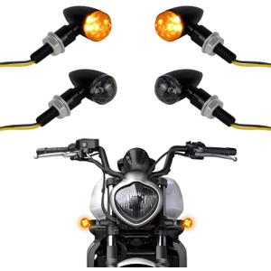 QUASCO Mini Bullet Motorcycle Turn Signals, Smoked Lens Metal LED Turn Signal Lights for Cafe Racer Cruiser Compatible with Harley Honda Yamaha Kawasaki - 2 Pcs